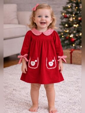 white christmas dresses Holly Berry Smocked Christmas Tree Bishop Dress – Smocked A Lot, LLC